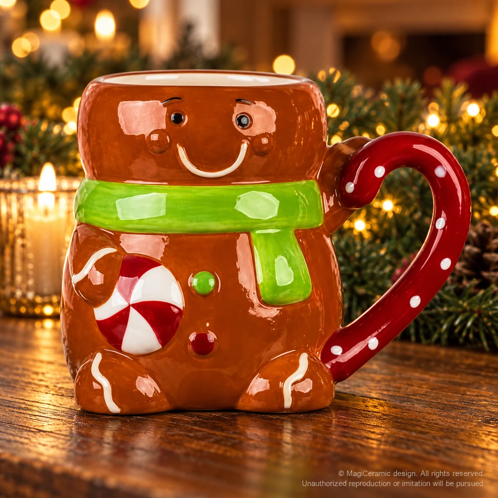 Christmas styling scene featuring Gingerbread mug with green scarf