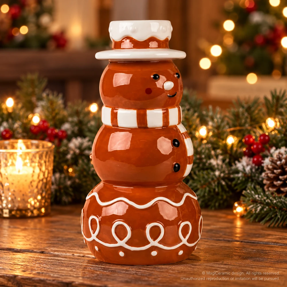 Christmas styling scene featuring Snowman figure with striped scarf