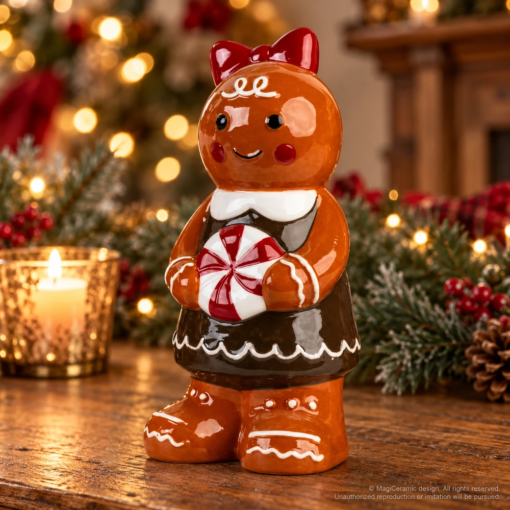 Christmas styling scene featuring Gingerbread figure with peppermint sweet