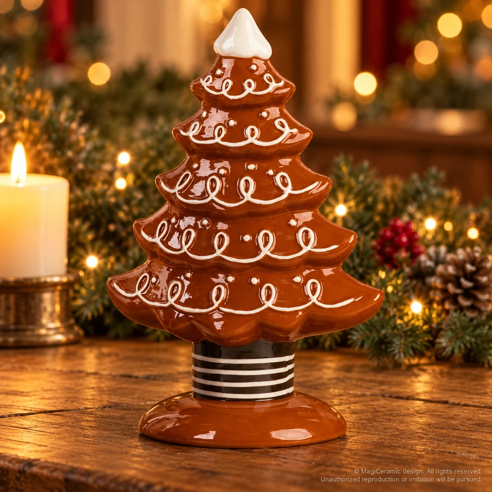 Christmas styling scene featuring Brown icing tree on round stand