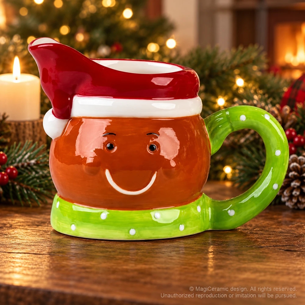 Christmas styling scene featuring Gingerbread face jug with green handle