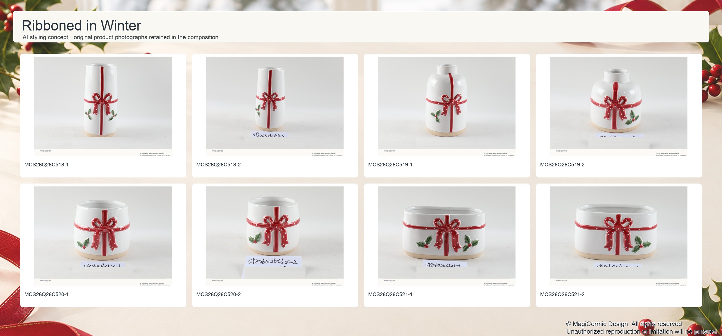 AI styling concept for MCX36 Ribboned in Winter with original product photographs