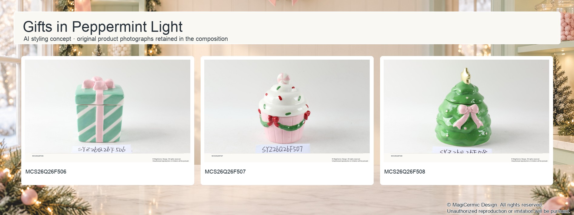 AI styling concept for MCX36 Gifts in Peppermint Light with original product photographs