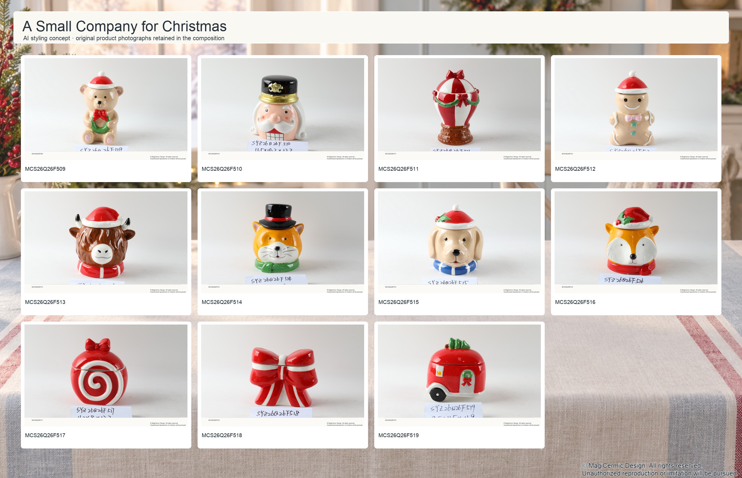AI styling concept for MCX36 A Small Company for Christmas with original product photographs