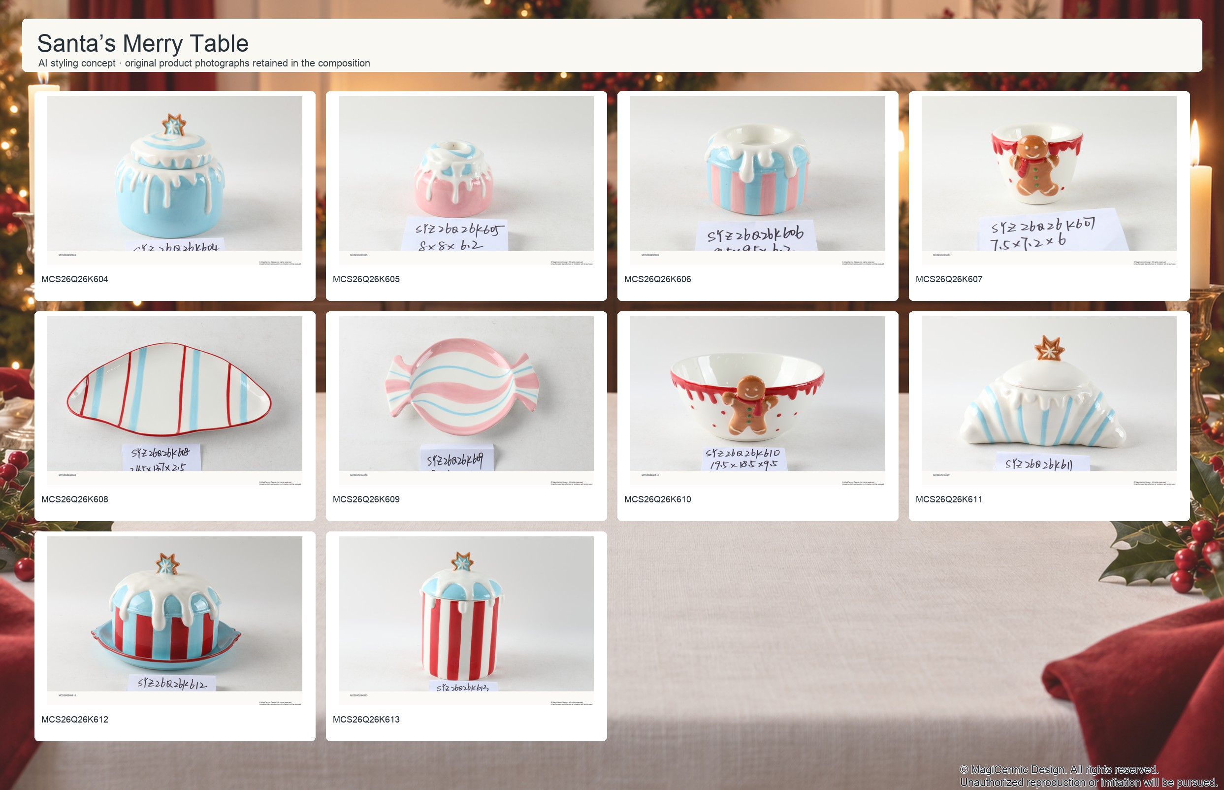 AI styling concept for MCX36 Santa’s Merry Table with original product photographs