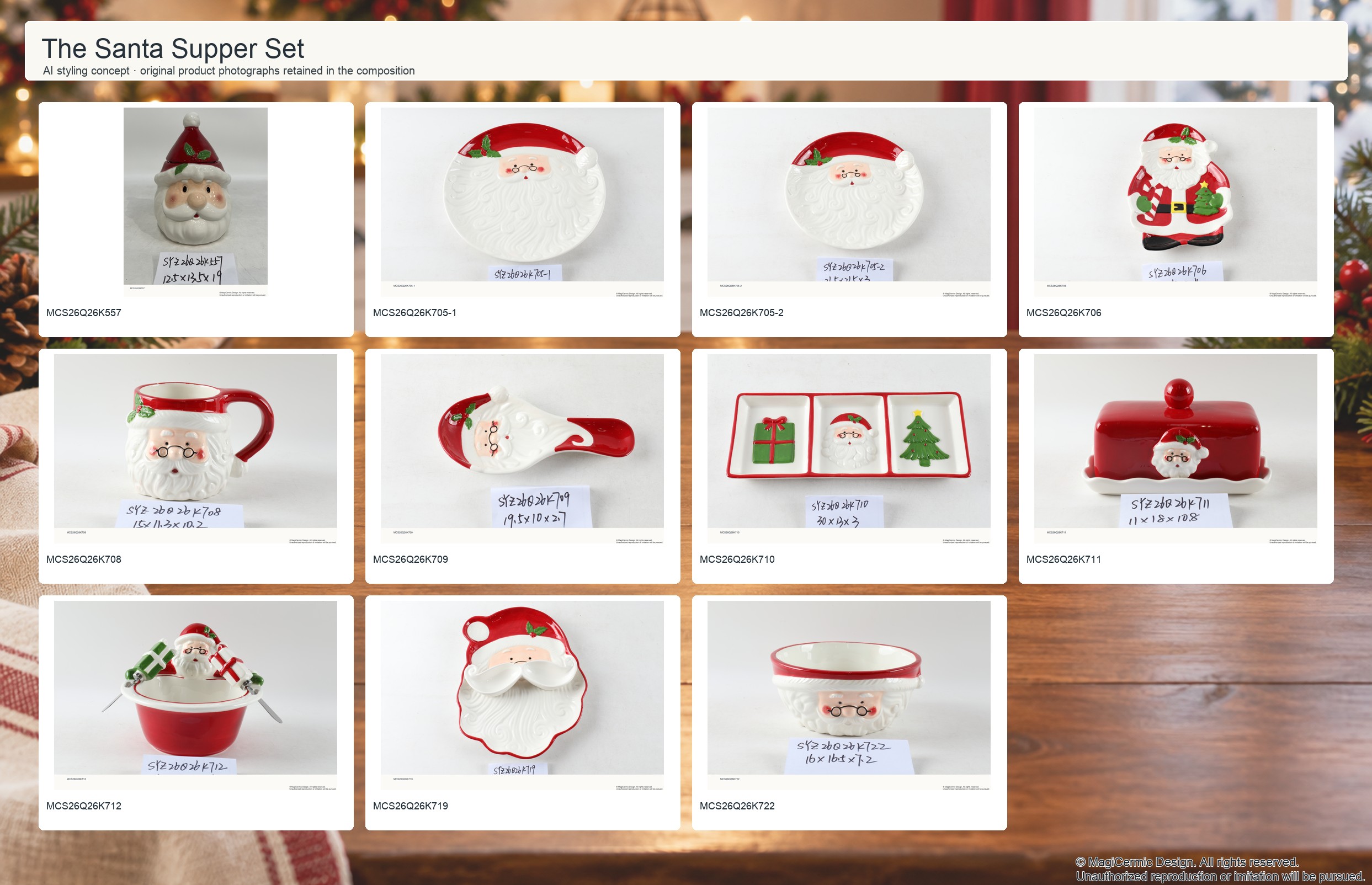 AI styling concept for MCX36 The Santa Supper Set with original product photographs