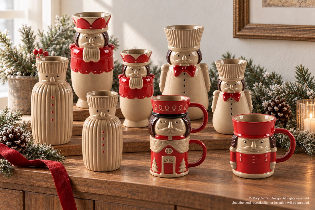 AI styling concept for The Toymaker's Gathering. Original product photographs below are the detail reference.