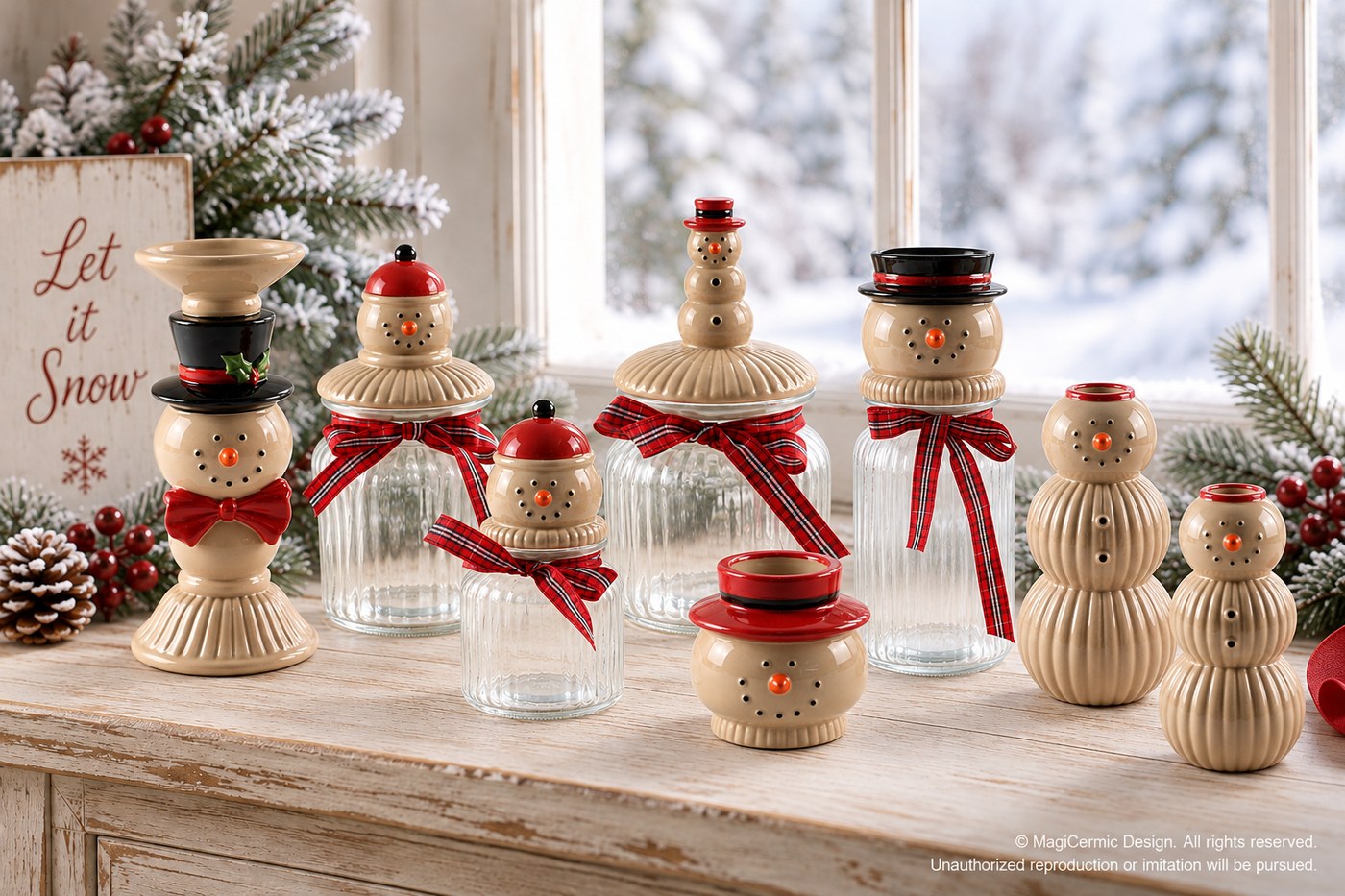 AI styling concept for Snowmen by the Window. Original product photographs below are the detail reference.