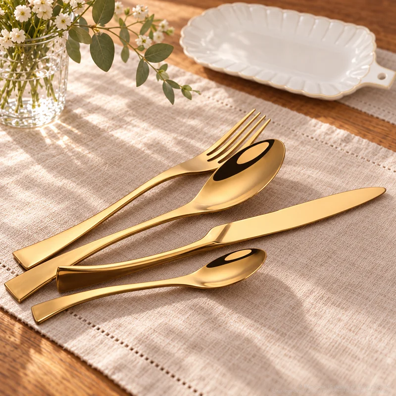 MCF-1009 flatware in an table-setting scene with MGB5826 ceramic tableware