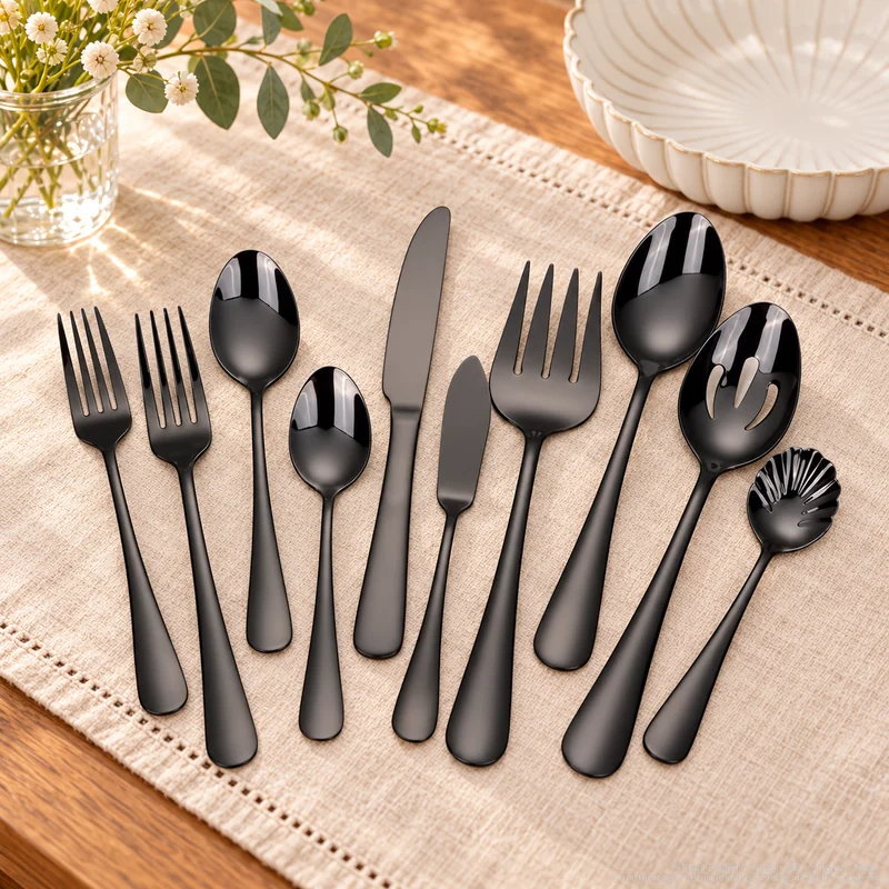 MCF-1017C flatware in an table-setting scene with MGB7057 ceramic tableware
