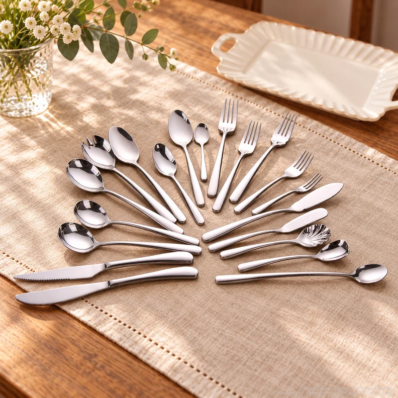 MCF-1055 flatware in an table-setting scene with MGB5823 ceramic tableware