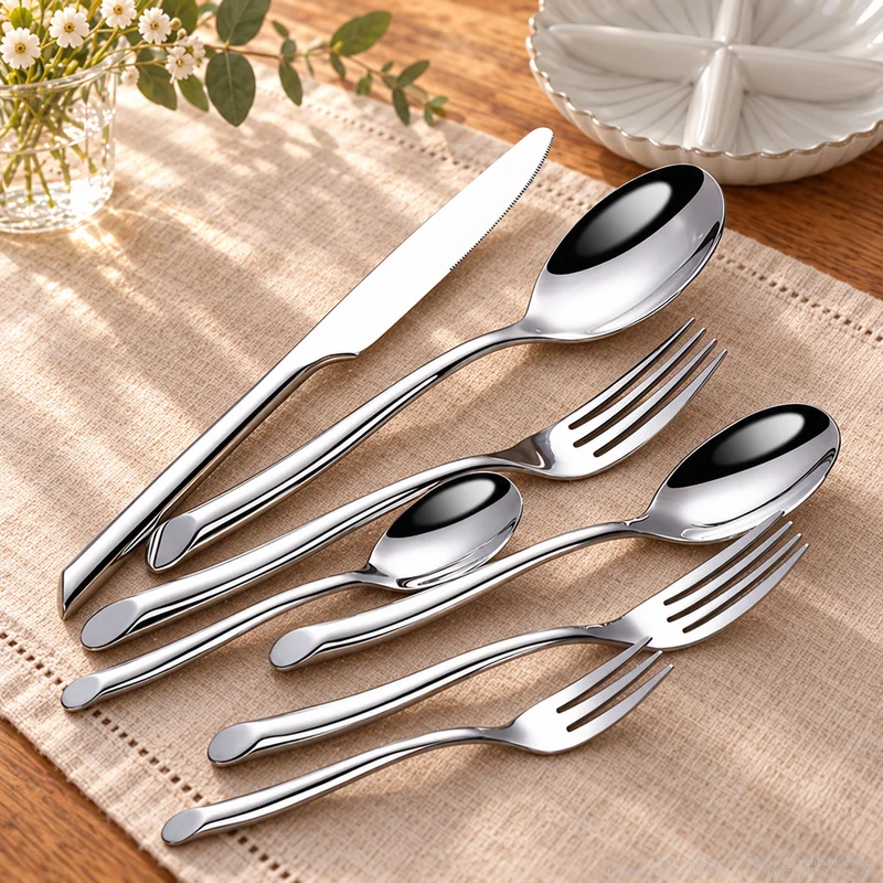 MCF-1061 flatware in an table-setting scene with MGB7072 ceramic tableware