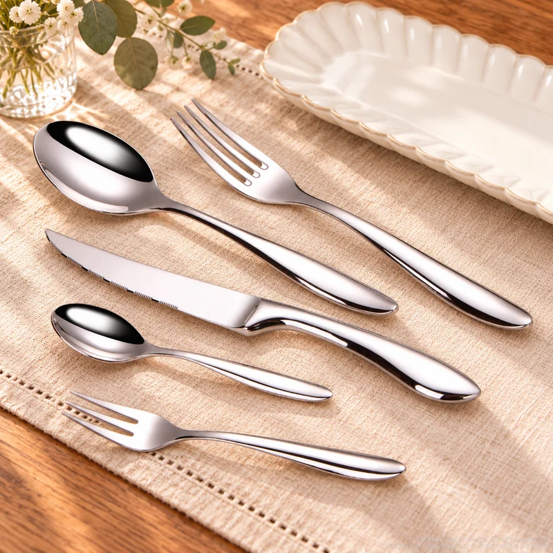 MCF-1086 flatware in an table-setting scene with MGB5795 ceramic tableware