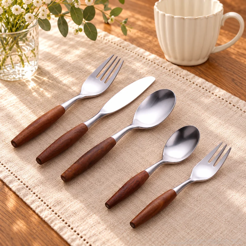MCF-1091 flatware in an table-setting scene with MGB5811 ceramic tableware