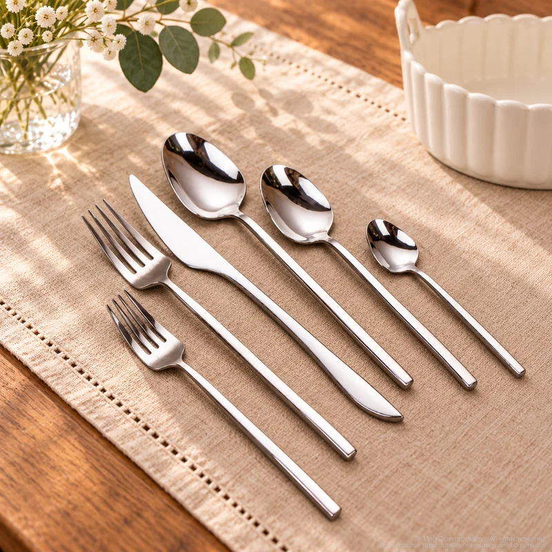 MCF-1099 flatware in an table-setting scene with MGB5831 ceramic tableware