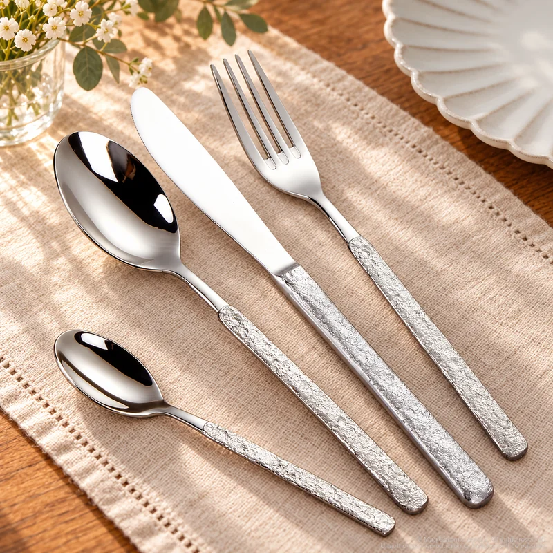 MCF-1125 flatware in an table-setting scene with MGB5787M ceramic tableware