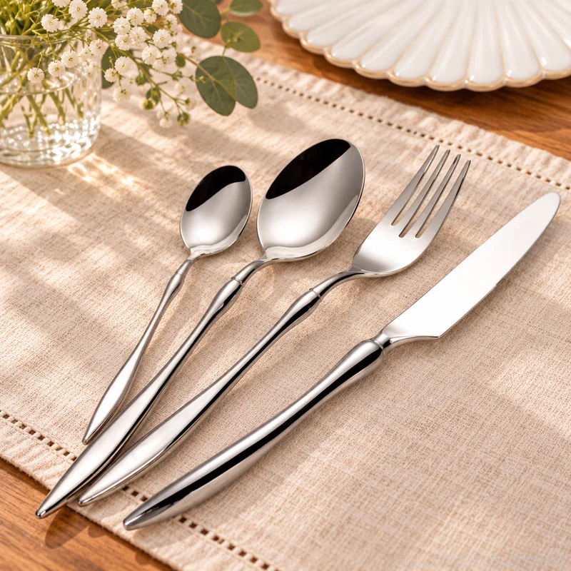 MCF-1128 flatware in an table-setting scene with MGB5784 ceramic tableware
