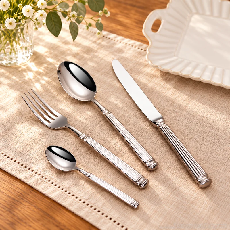 MCF-1138 flatware in an table-setting scene with MGB5822 ceramic tableware