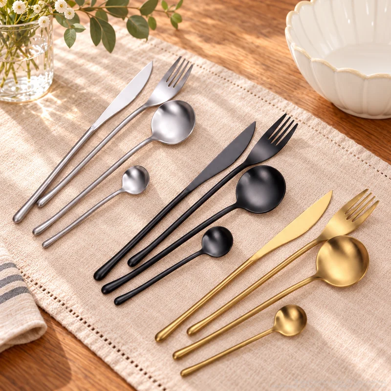 MCF-1148 flatware in an table-setting scene with MGB5792 ceramic tableware