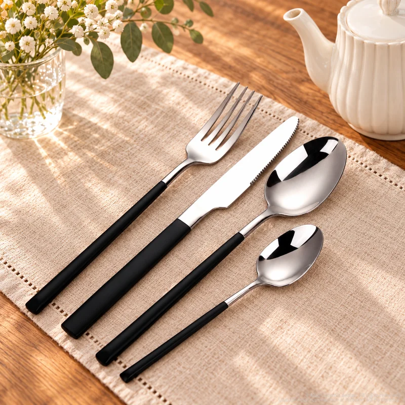 MCF-4045 flatware in an table-setting scene with MGB5807 ceramic tableware
