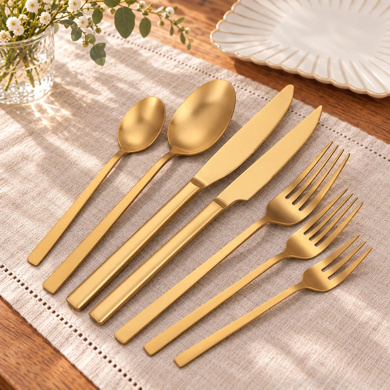 MCF-4069 flatware in an table-setting scene with MGB5800 ceramic tableware