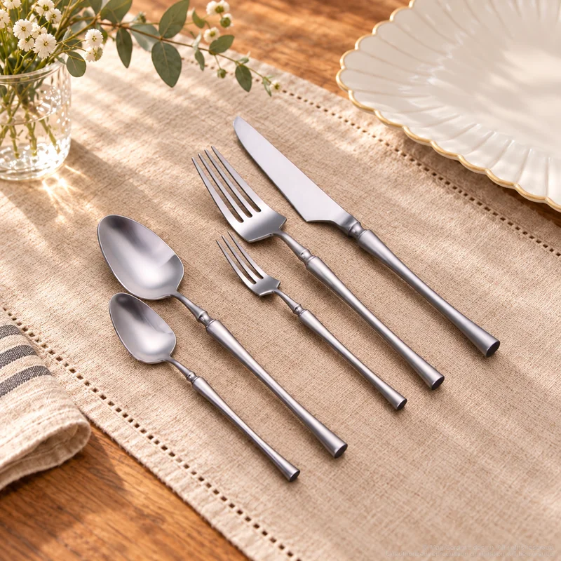 MCF-4174B flatware in an table-setting scene with MGB5801 ceramic tableware