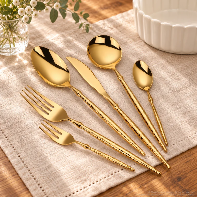 MCF-4286 flatware in an table-setting scene with MGB5832 ceramic tableware
