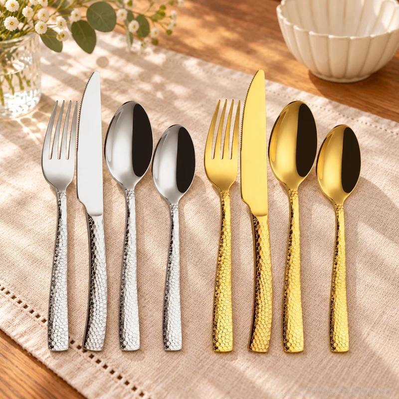 MCF-4501 flatware in an table-setting scene with MGB5790 ceramic tableware