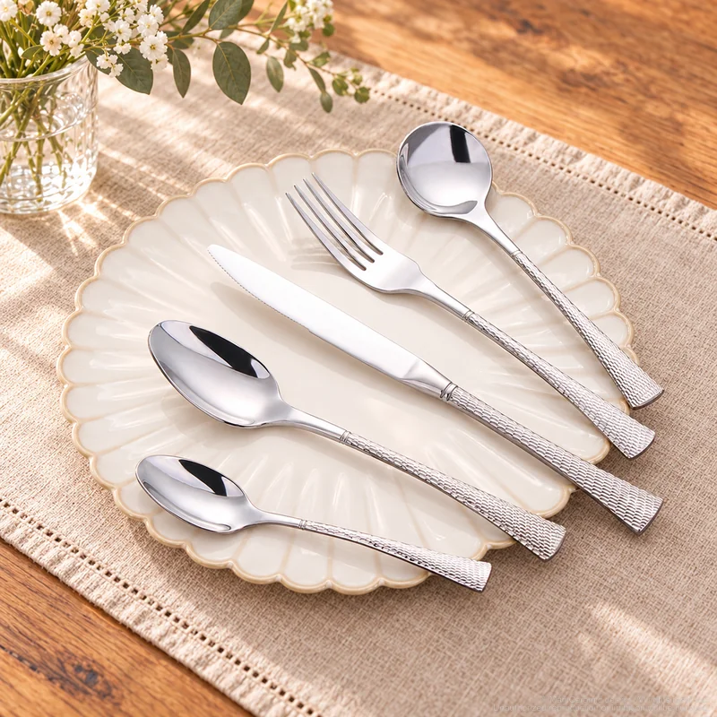 MCF-4501B flatware in an table-setting scene with MGB5787 ceramic tableware