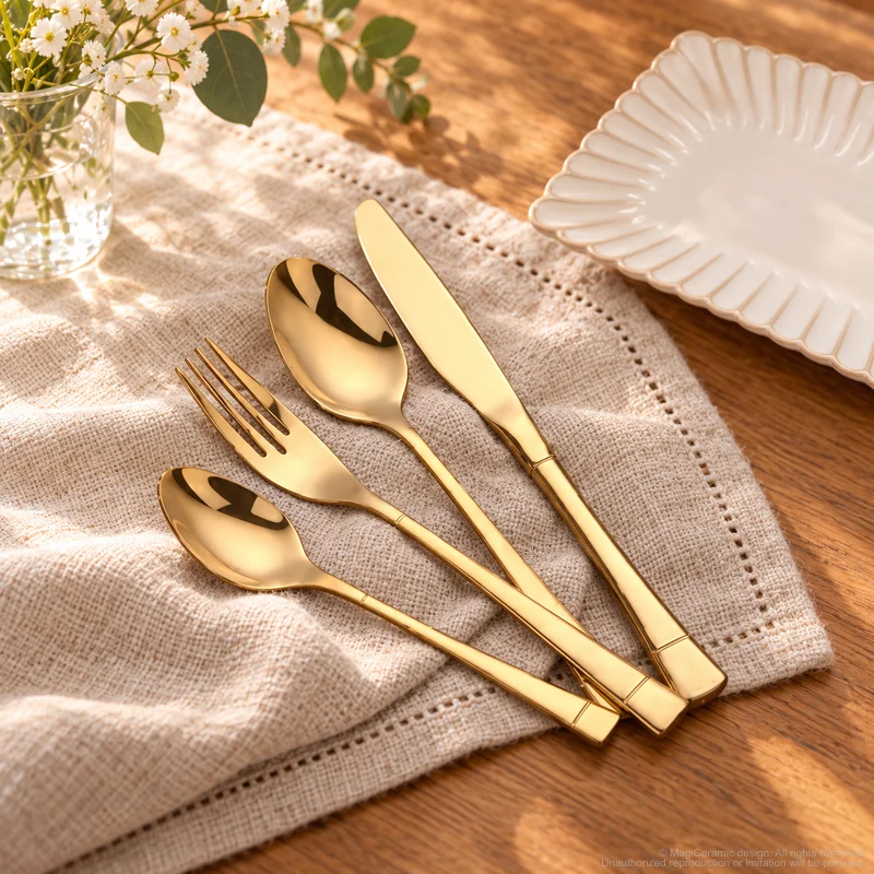 MCF-4515 flatware in an table-setting scene with MGB5798 ceramic tableware
