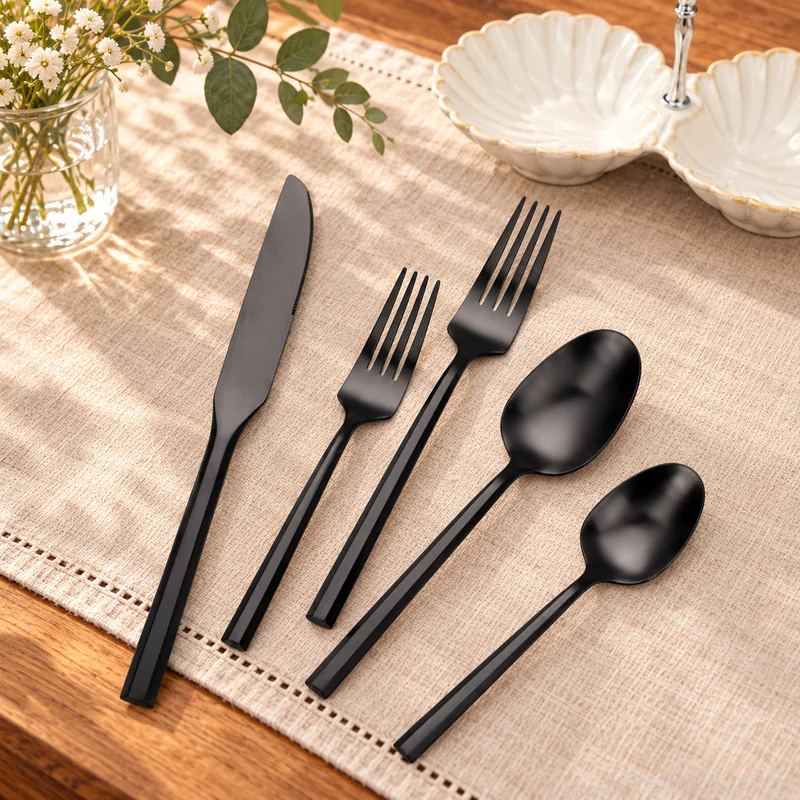 MCF-4516 flatware in an table-setting scene with MGB5830M ceramic tableware
