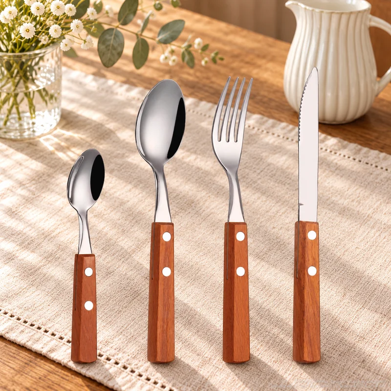 MCF-6407 flatware in an table-setting scene with MGB7079 ceramic tableware