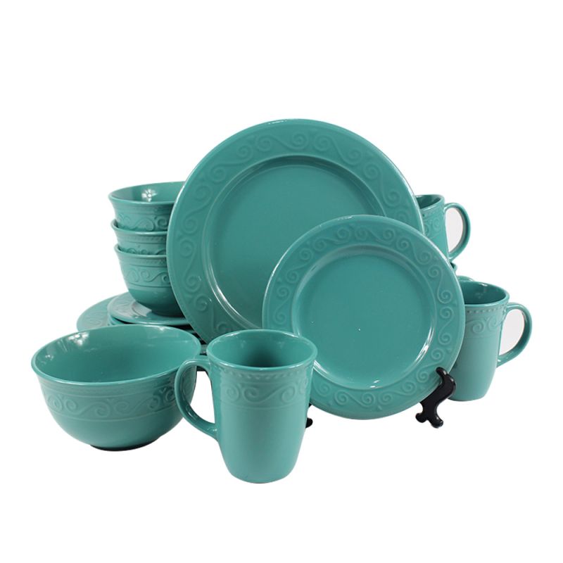 Teal relief ceramic tableware set