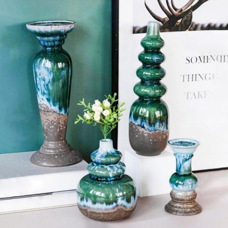 Green reactive glaze decorative ceramic vessels