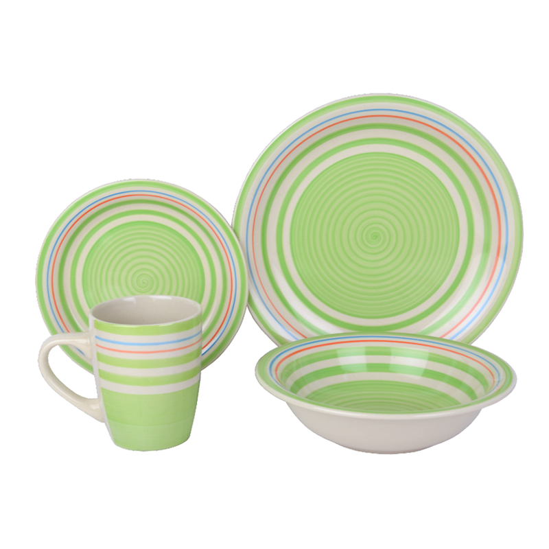 Green plates and bowls with concentric rings
